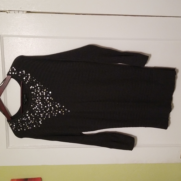 Black Rivet Dresses & Skirts - Elegant BLACK RIVET Knitted Dark Grey Dress Long Sleeves w Sequins Women Size S